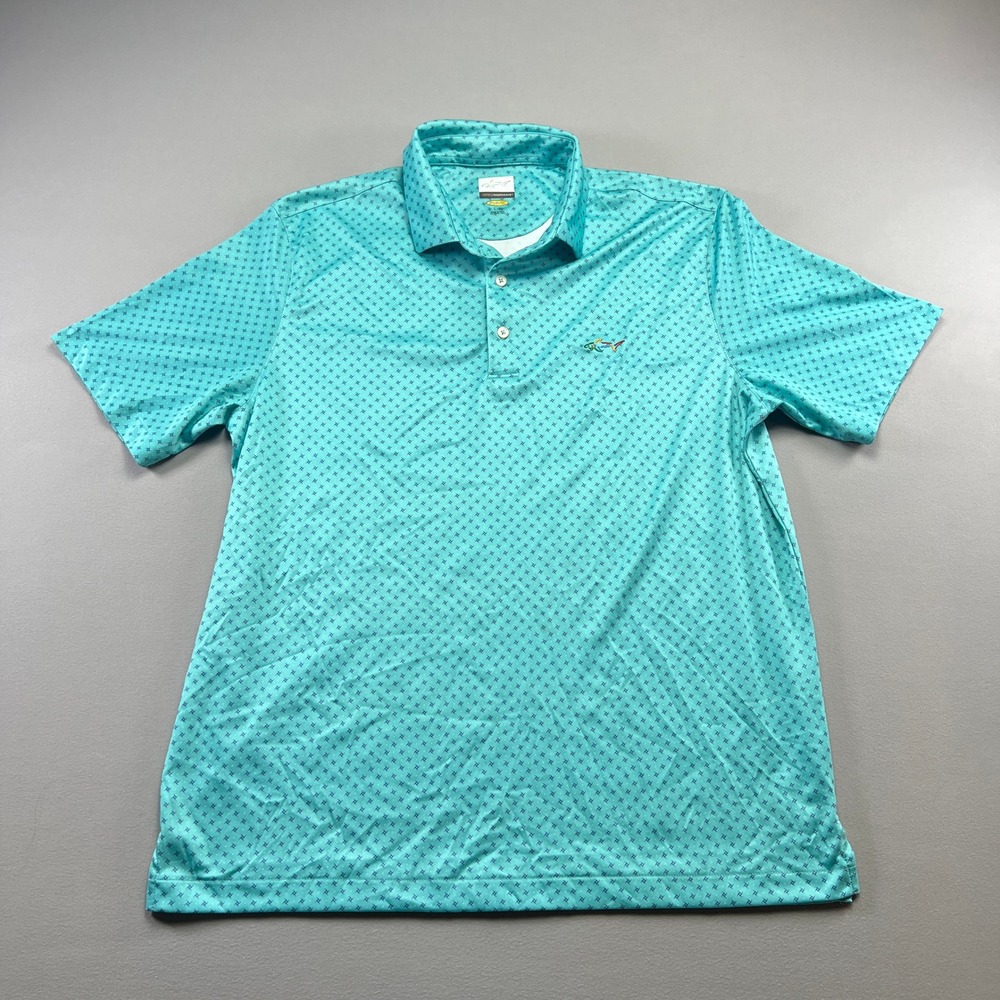 Greg Norman Performance Golf Polo Shirt Mens Large Turquoise Geometric Play Dry